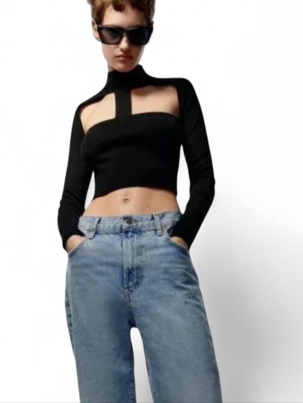 Zara Black Ribbed Knit Top Size S